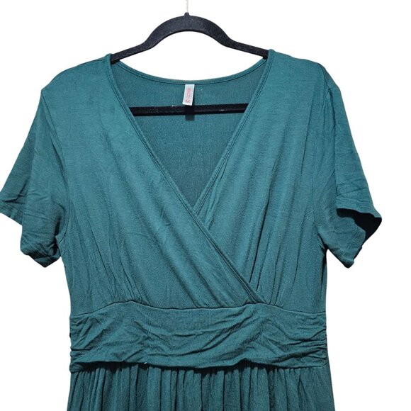 Green Short-Sleeve V-Neck Wrap Midi Dress By Weaczzy Medium - Picture 3 of 10